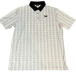 PXG Mens Cactus Print Golf Polo Large Performance Short Sleeve Breathable White